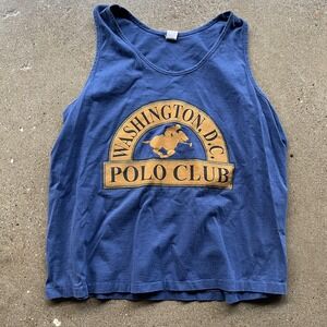 Vintage Washington DC Polo Club Shirt Mens Large Blue Tank Top Made USA 90s